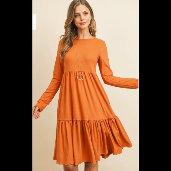 🆕 The Autumn Pumpkin Spice Long Sleeve Tiered Skirt Dress - Picture 1 of 6